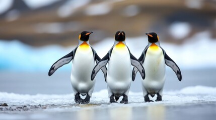 Obraz premium penguins living on edge of an iceberg in Antarctica demonstrate resilience, camaraderie, and a strong sense of survival and unity in harsh and icy environment
