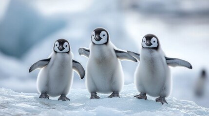 Obraz premium penguins living on edge of an iceberg in Antarctica demonstrate resilience, camaraderie, and a strong sense of survival and unity in harsh and icy environment