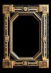 vintage Golden Antique Picture Frame designed as a decorative border for a blank picture on black background