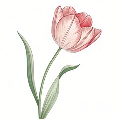 Elegant Pink Tulip Flower Blossom Detailed Botanical Illustration Spring Floral Design