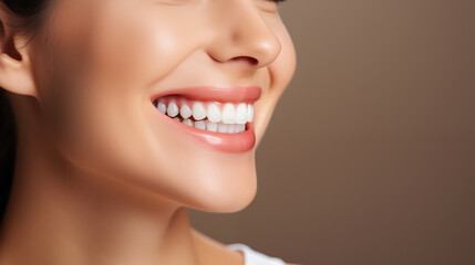 Obraz premium Perfect healthy teeth smile of a young woman. Teeth whitening. Dental care, stomatology concept.