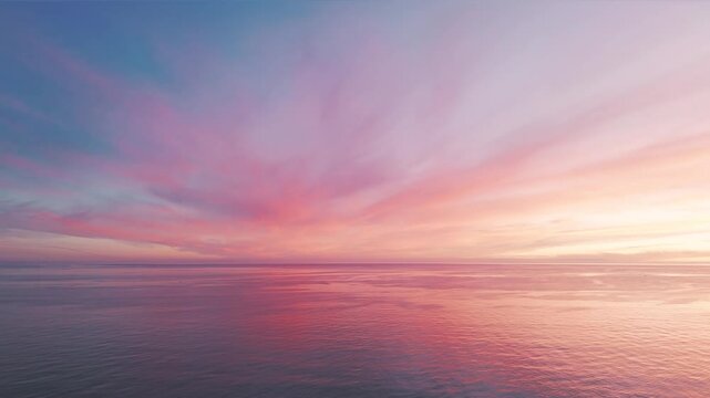 Serene and tranquil sunset over the Atlantic Ocean. The sky is painted in vibrant shades of pink and purple creating a dreamlike glow over the seascape