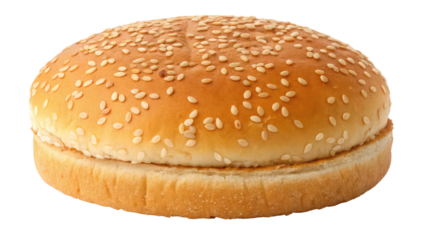 Golden brown sesame seed hamburger bun on transparent background PNG
