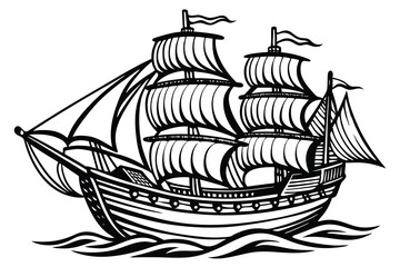 Naklejka premium Vintage old pirate ship sketch hand drawn in engraving style Vector illustration