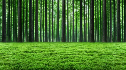 Fototapeta premium A serene forest landscape surrounded by lush green grass and majestic trees