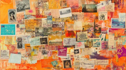 Fototapeta premium Colorful Vintage Postcard Collage with Vibrant Abstract Elements