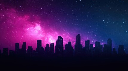 Fototapeta premium Dark sky idea. A vibrant city skyline silhouetted against a cosmic night sky filled with stars.