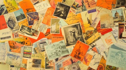 Colorful Vintage Postcard Collage with Retro Aesthetic Elements