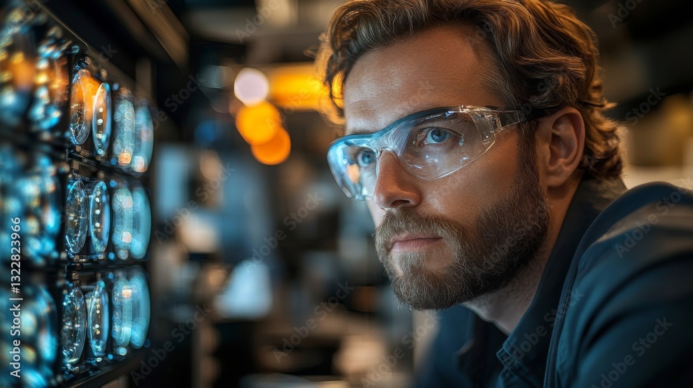 Poster A scientist observes intricate qubit displays in a modern laboratory, showcasing quantum interactions and principles like superposition and entanglement during an experimental session.