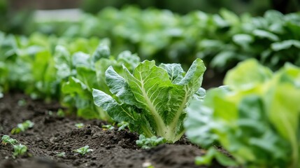 Fresh Green Lettuce Plant Growing in Cultivated Vegetable Field