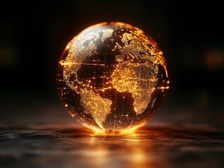 Illuminated Globe, World Map, Technological Art