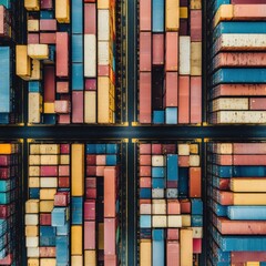 Obraz premium Aerial View of Colorful Shipping Containers in a Port
