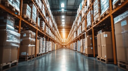 Fototapeta premium Spacious Distribution Center with Wide Aisles and Organized Storage