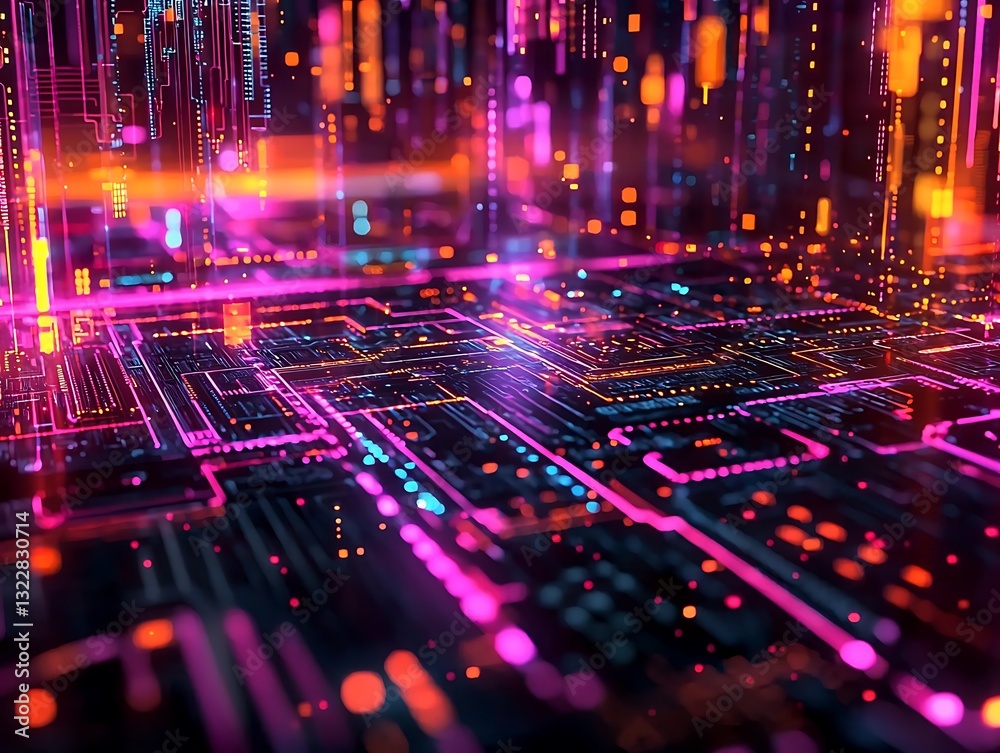 Wall mural futuristic it abstract wallpaper with digital circuit patterns, computer science metaverse theme