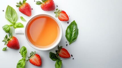 Chilled strawberry tea drink strawberry basil fruit tea infusion