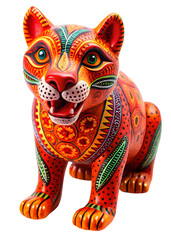 Fototapeta premium A vibrant Mexican Alebrijes wooden jagua: A stunning handcrafted jaguar sculpture with a kaleidoscope of vibrant colors and intricate patterns, capturing the essence of artistry and cultural heritage