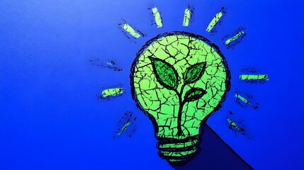 Fototapeta premium Sustainable Innovation Seedling Sprouting from Cracked Light Bulb