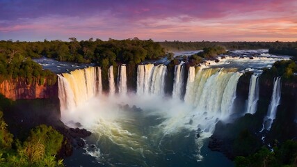 Sunset Bliss: The Golden Shimmer of Iguazú Falls