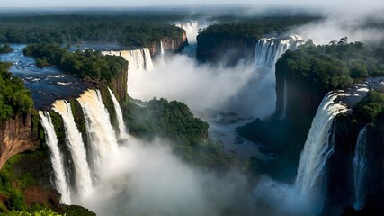 Fototapeta premium Iguazú Falls: A Dance of Water and Wildlife in Harmony