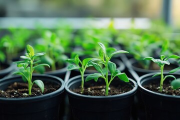 Seedlings Emerging From Small Pots in a Greenhouse Setting, Indicating Prospects for a Fruitful Harvest in the Near Future