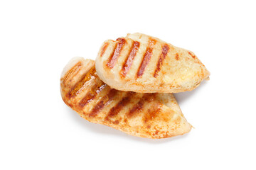 Tasty grilled chicken breast on white background