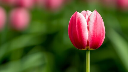 Close-up of a Pink and White Tulip in a Green Field