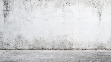 Fototapeta premium A textured, weathered concrete wall contrasts with a smooth, pristine white wall, while a sleek black floor adds a modern touch, creating a striking visual interplay of colors and materials.