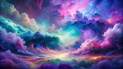 Fototapeta premium Vibrant swirling clouds of purple and pink hues merge with deep blues and greens in a mesmerizing abstract artwork