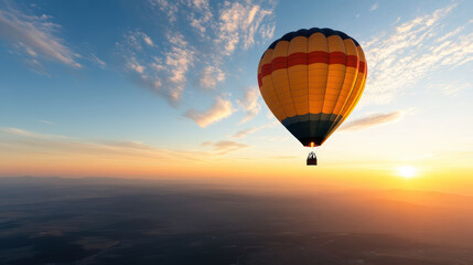 Fototapeta premium vibrant hot air balloon soaring against stunning sunset sky