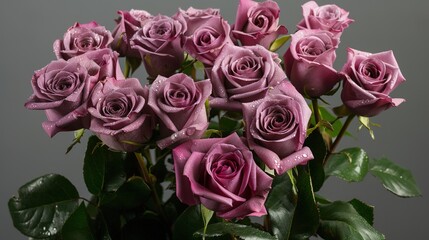 Obraz premium Pink Roses with Dewdrops, Capturing the Beauty of Romantic Shades and Water's Subtle Charm, Creating a Captivating Atmosphere of Light, Color, and Nature's Elegance