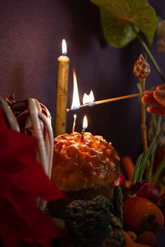 Panettone Candle with Festive Holiday D&eacute;cor