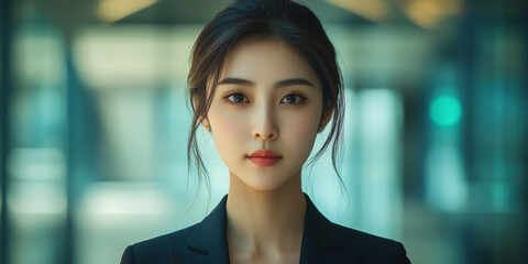 Naklejka premium Professional woman portrait in urban office setting business context modern environment close-up view