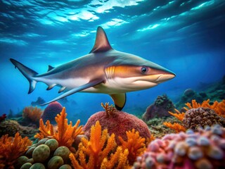 Fototapeta premium Juvenile Sandbar Shark Coral Reef Portrait Photography - Underwater Wildlife Ocean Scene