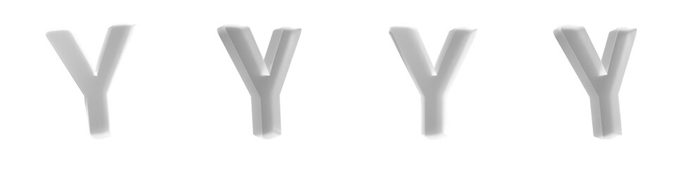 Set of 4 3d white frosted glass of letter Y shapes isolated on a transparent background. Upper case. 3d education elements for graphic design.