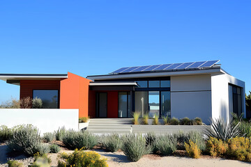 Modern home with energy-efficient solar panels on the rooftop, symbolizing a commitment to sustainable living