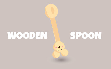 Illustration of a wooden spoon, The handle extends into a cute character face with blushing cheeks and bunny-like ears, bringing warmth and personality to a simple kitchen utensil.