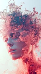 Fototapeta premium Ethereal Woman in Red Smoke: A Surreal Digital Painting