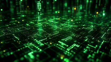 Abstract Green Digital Circuitry Pattern