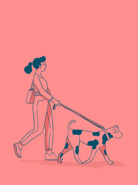 Female with dog walking in coral light