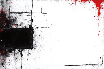 painting of a cross on a wall with blood splattered on it