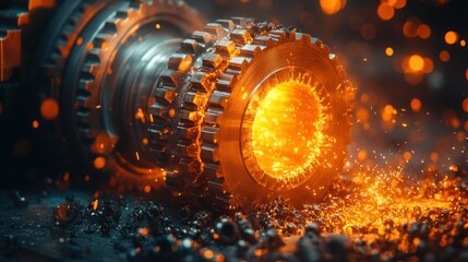 Industrial gears in action, blazing hot