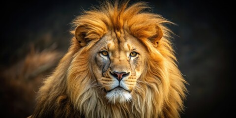 Majestic golden lion with powerful muscles and intense facial expression
