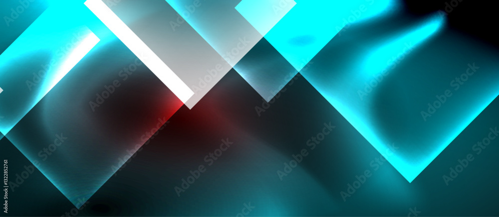 Poster glass squares with neon shiny light abstract background