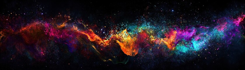 Fototapeta premium A stunning close-up of a vibrant galaxy, showcasing swirling clouds of vivid colors—blues, purples, and pinks—interspersed with countless twinkling stars against a deep black backdrop.