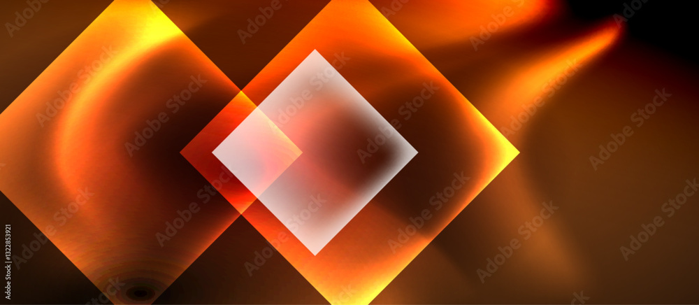 Poster glass squares with neon shiny light abstract background