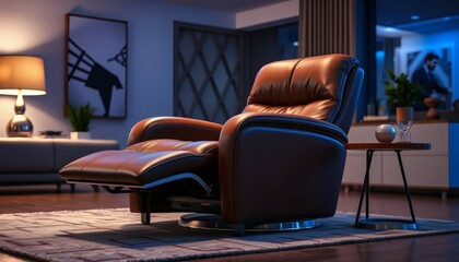 Fototapeta premium Comfortable Leather Recliner in a Modern Living Room with Stylish Decor