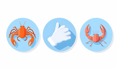 Obraz premium Colorful Crabs and Glove Symbol on Light Blue Background