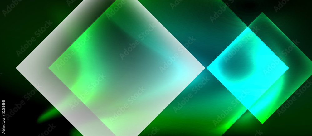 Poster glass squares with neon shiny light abstract background