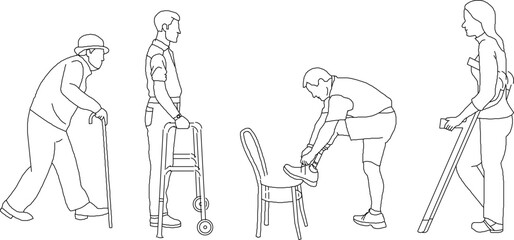 vector illustration sketch design image of disabled person using walking aid