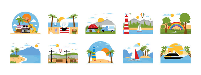 Summer set illustration. Flat vector illustration concept.